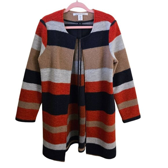 Max Studio Wool Blend Autumnal Striped All Season Open Front Jacket Size M - Picture 1 of 5